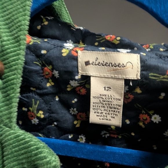 Elevenses Green Corduroy Jacket Size 12 with Floral Interior - Picture 2 of 4